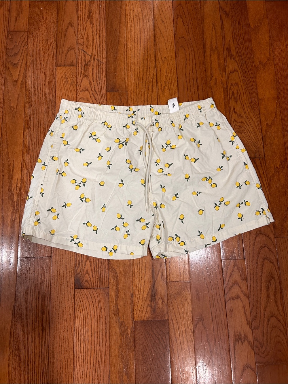 Zara Cream Swim Trunks with Yellow Lemon Motif